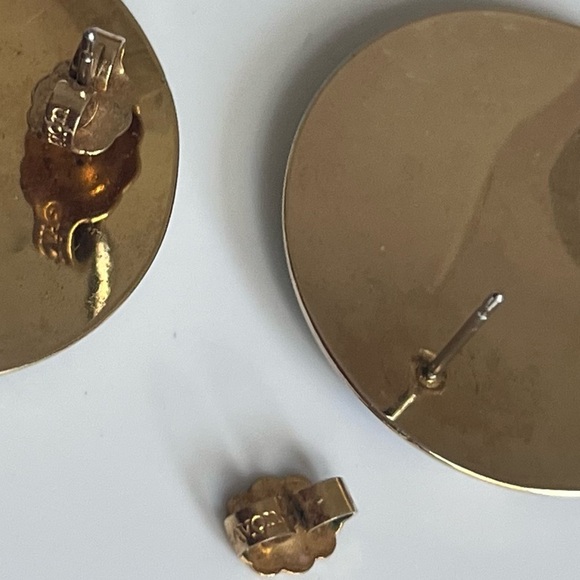 Vintage 80’s Gold Tone and Teal Glitter Earrings - Picture 3 of 4